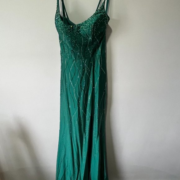 Formal Full Length Gown Prom Dress Green Strapless Satin 0 2 Bridesmaid Sweet 16 - Picture 6 of 8